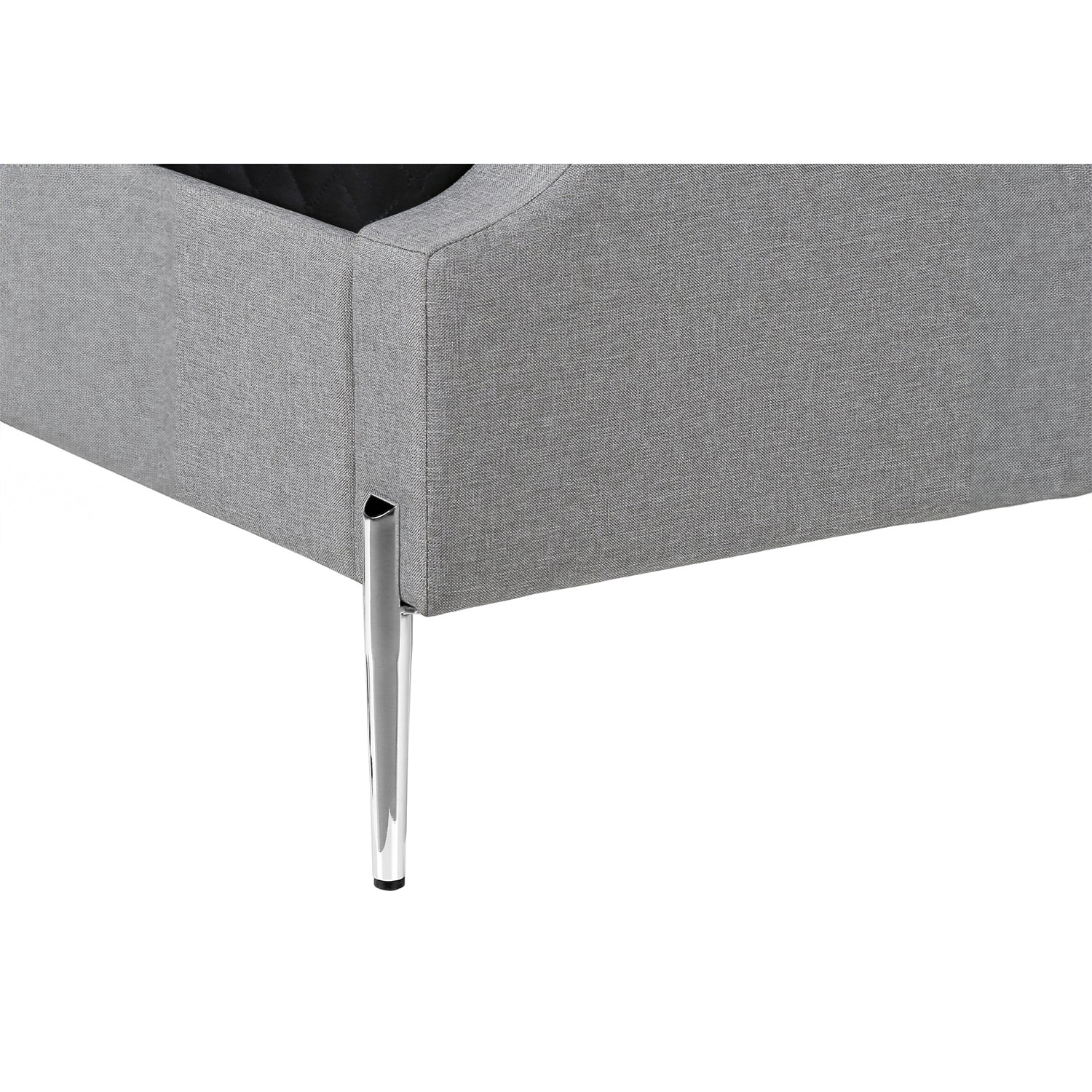 I 6035Q - Lit, Grand, Chambre À Coucher, Cadre, Rembourré, Apparence De Lin Gris, Pieds En Métal Chrome, Transitionnel - Simple Boutique