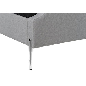 I 6035Q - Lit, Grand, Chambre À Coucher, Cadre, Rembourré, Apparence De Lin Gris, Pieds En Métal Chrome, Transitionnel - Simple Boutique
