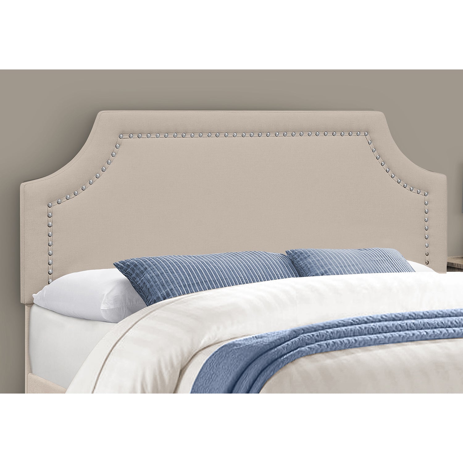 I 6036Q - Lit, Grand, Chambre À Coucher, Cadre, Rembourré, Regard Lin Lin Beige, Pieds En Métal Chrome, Transitionnel - Simple Boutique