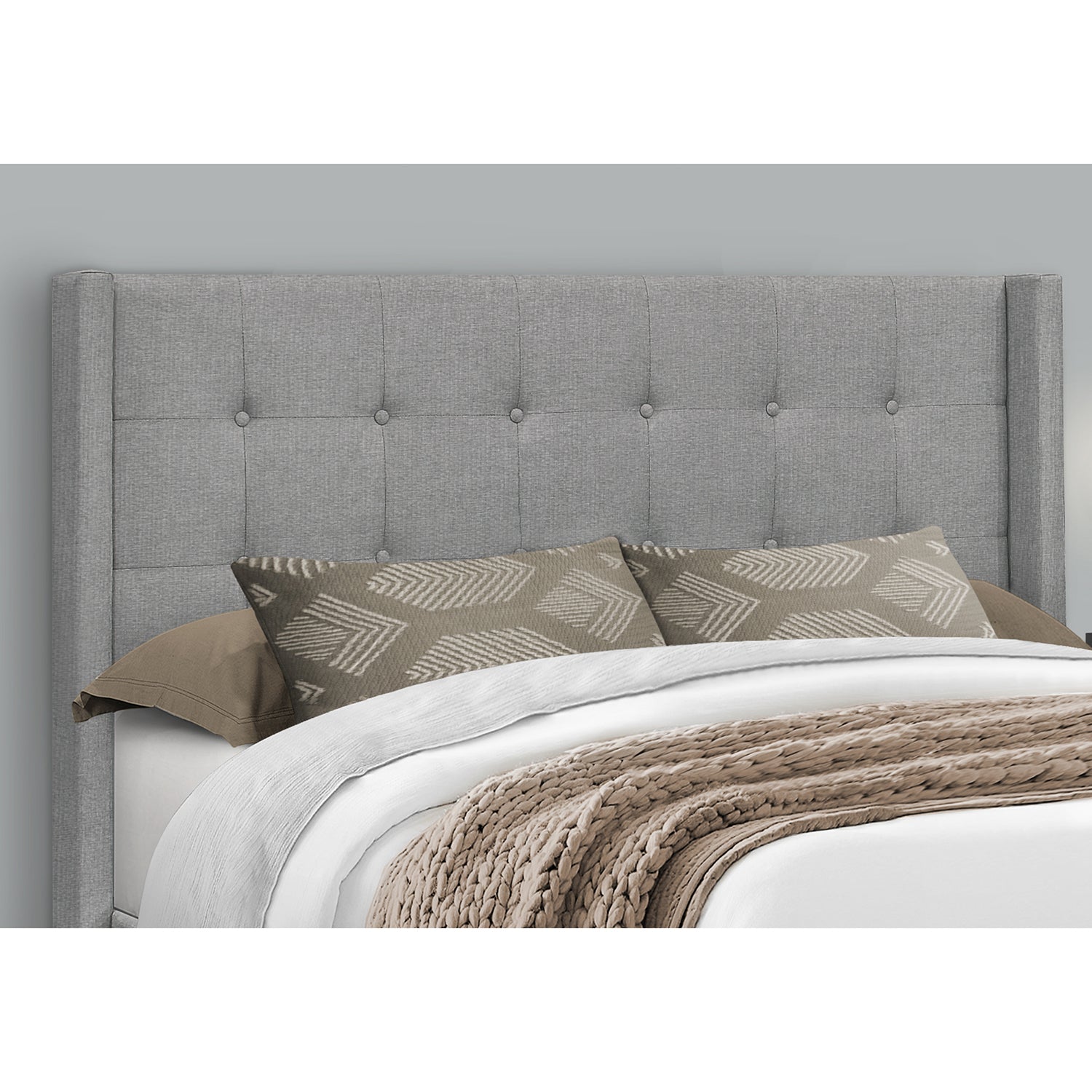 I 6040Q - Lit, Grand, Chambre À Coucher, Cadre, Rembourré, Apparence De Lin Gris, Pieds En Métal Chrome, Transitionnel - Simple Boutique
