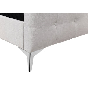 I 6041Q - Lit, Grand, Chambre À Coucher, Cadre, Rembourré, Regard Lin Lin Beige, Pieds En Métal Chrome, Transitionnel - Simple Boutique