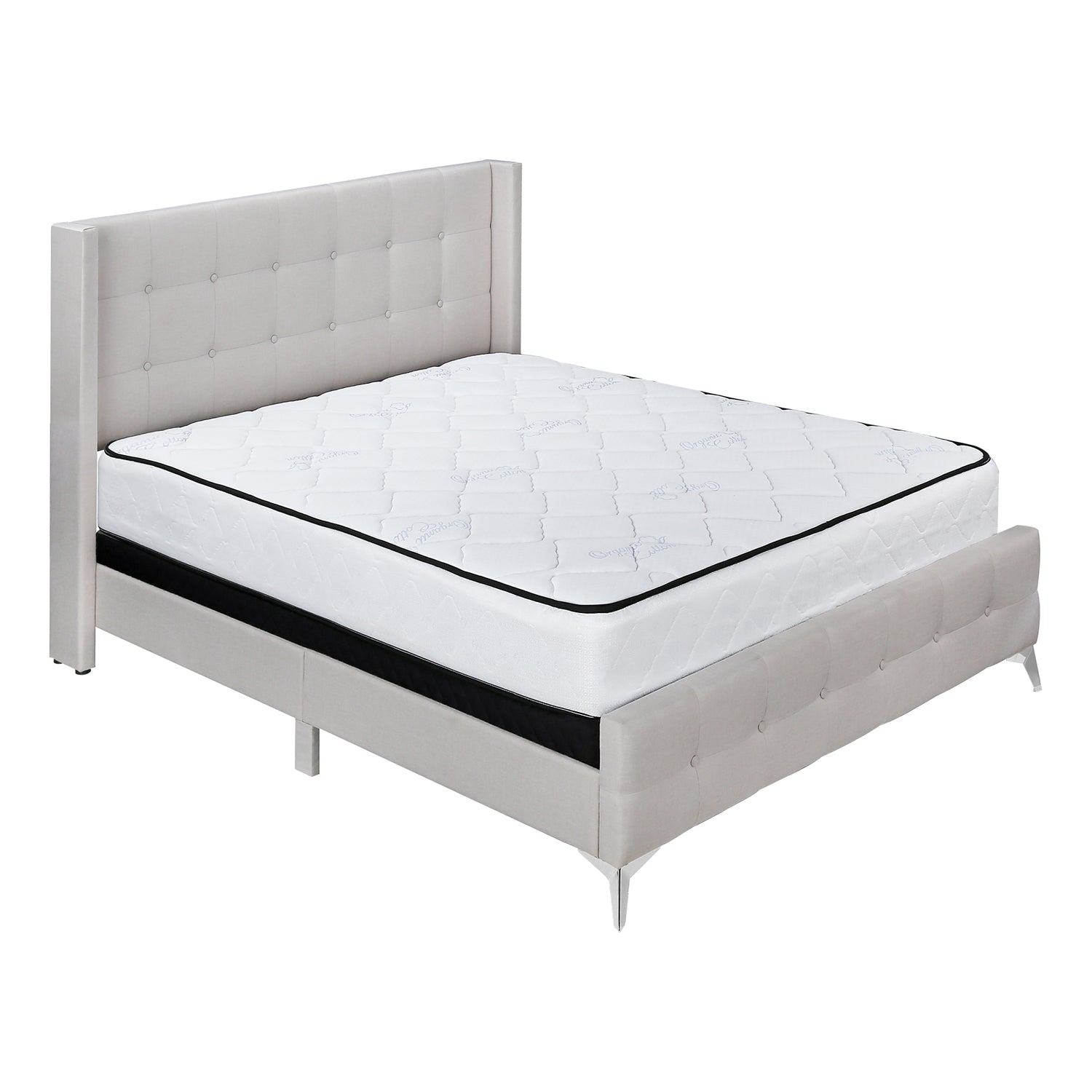 I 6041Q - Lit, Grand, Chambre À Coucher, Cadre, Rembourré, Regard Lin Lin Beige, Pieds En Métal Chrome, Transitionnel - Simple Boutique