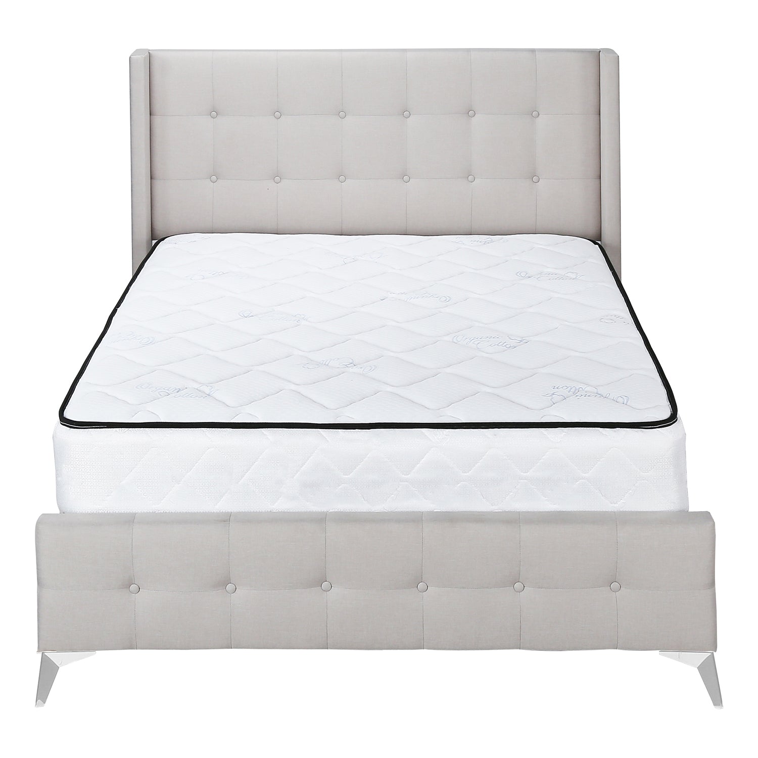I 6041Q - Lit, Grand, Chambre À Coucher, Cadre, Rembourré, Regard Lin Lin Beige, Pieds En Métal Chrome, Transitionnel - Simple Boutique