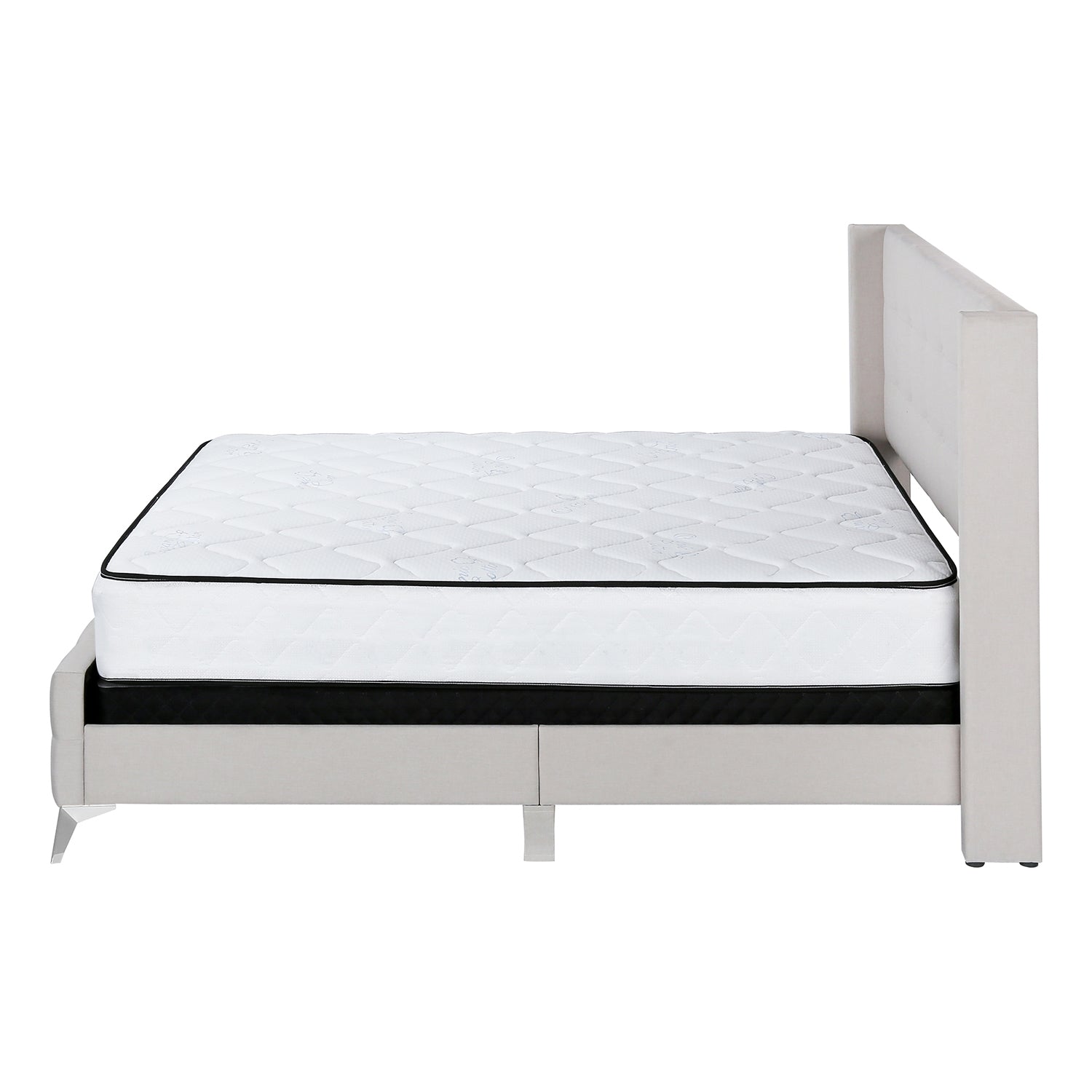 I 6041Q - Lit, Grand, Chambre À Coucher, Cadre, Rembourré, Regard Lin Lin Beige, Pieds En Métal Chrome, Transitionnel - Simple Boutique