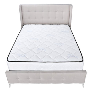 I 6041Q - Lit, Grand, Chambre À Coucher, Cadre, Rembourré, Regard Lin Lin Beige, Pieds En Métal Chrome, Transitionnel - Simple Boutique