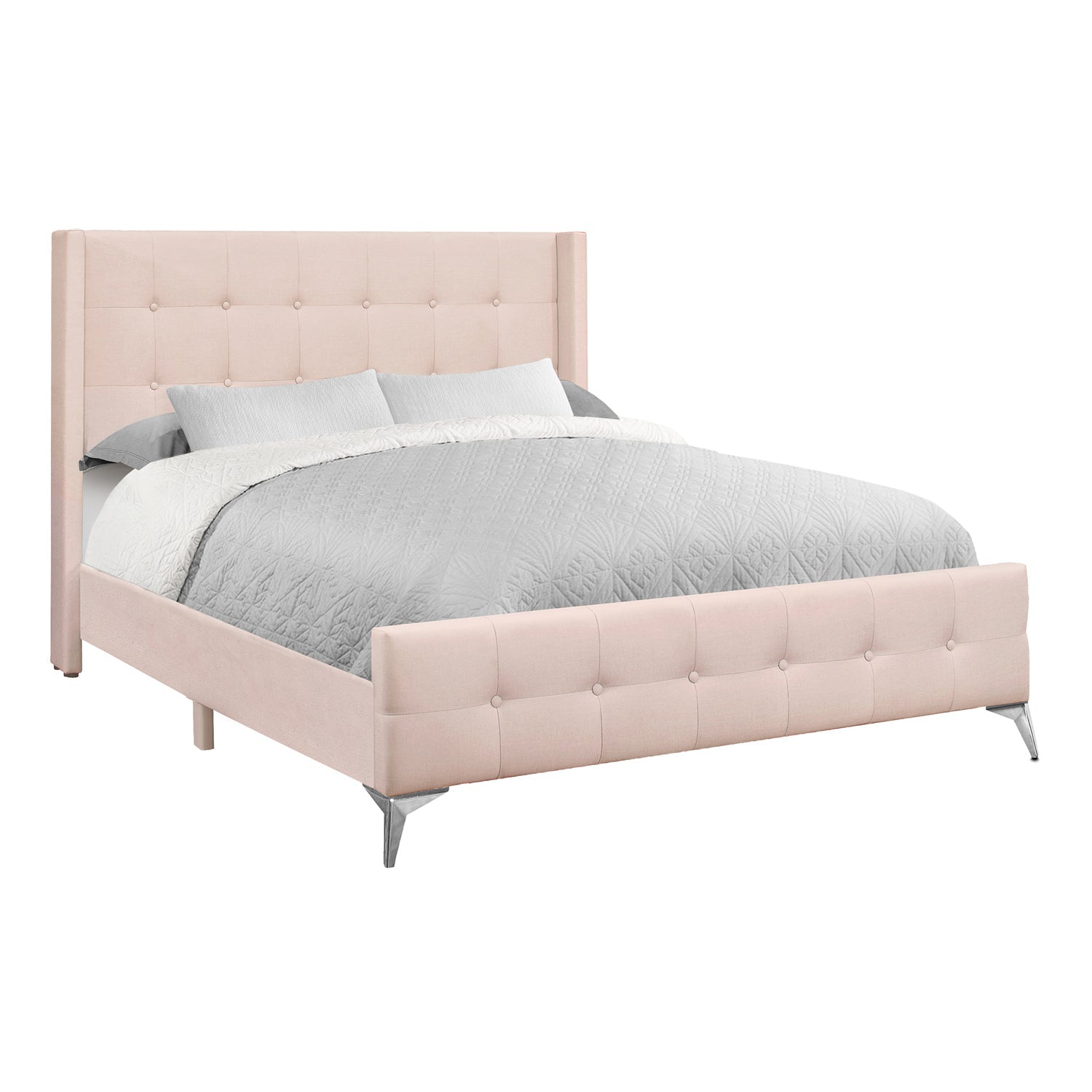 I 6042Q - Lit, Grand, Chambre À Coucher, Rembourré, Velours Rose, Pieds En Métal Chrome - Simple Boutique
