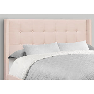 I 6042Q - Lit, Grand, Chambre À Coucher, Rembourré, Velours Rose, Pieds En Métal Chrome - Simple Boutique