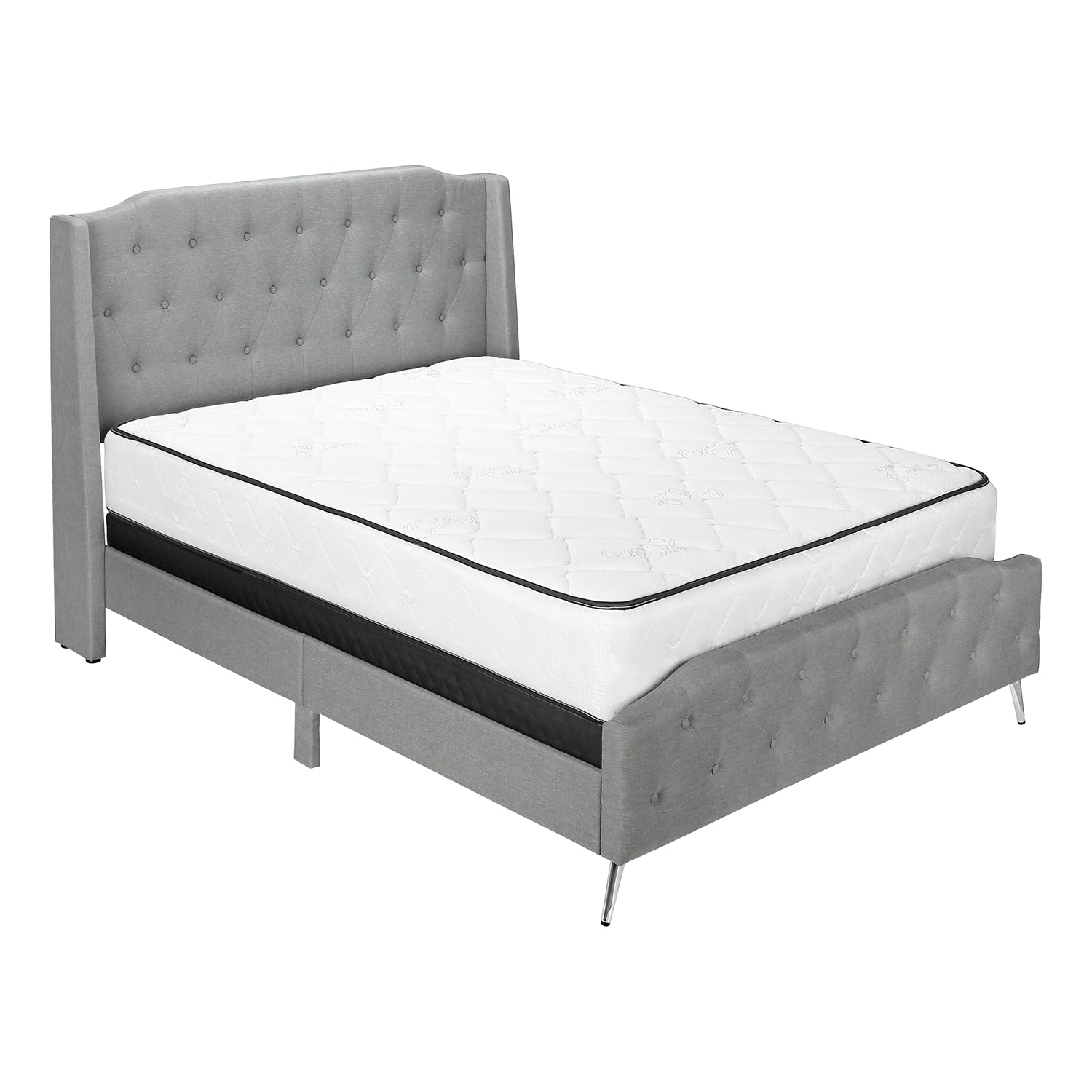I 6045Q - Lit, Grand, Chambre À Coucher, Cadre, Rembourré, Apparence De Lin Gris, Pieds En Métal Chrome, Transitionnel - Simple Boutique