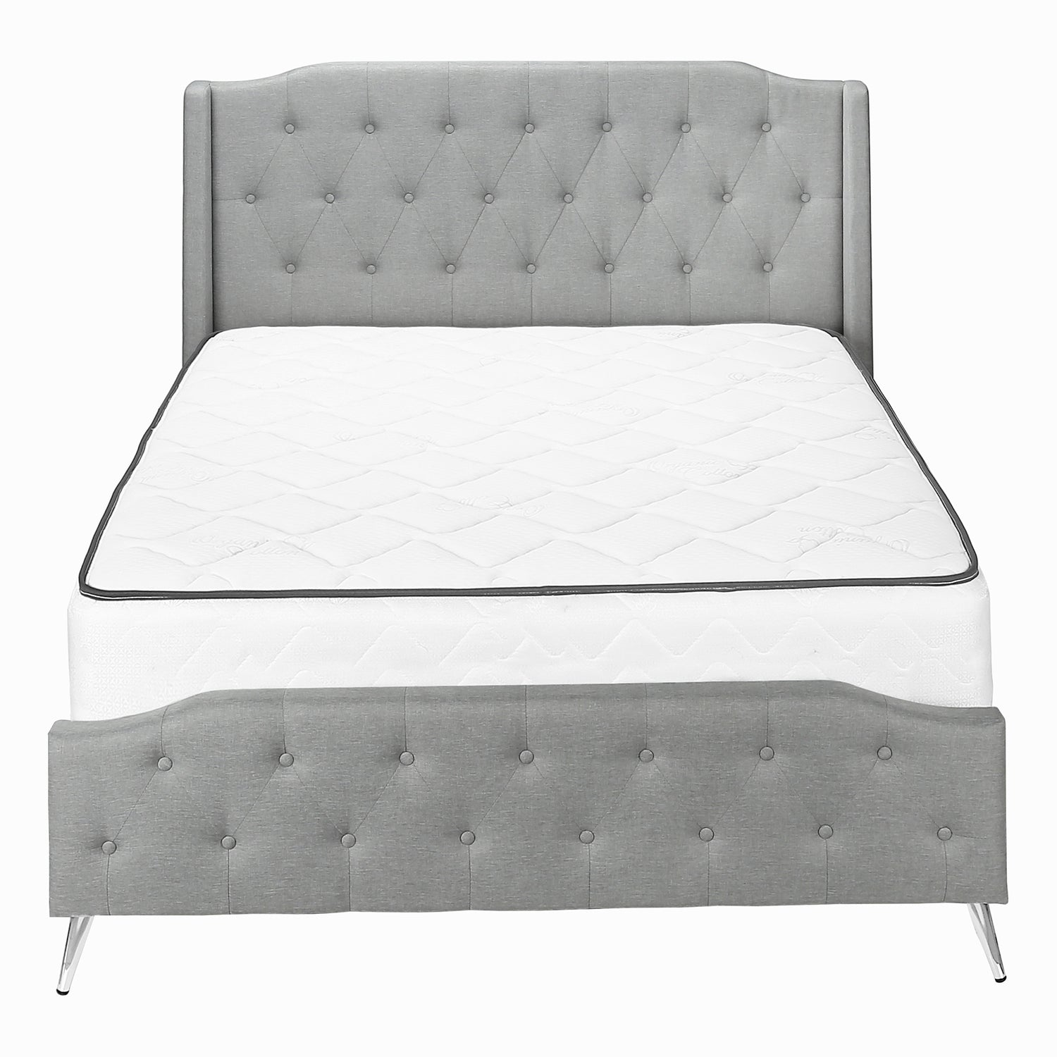 I 6045Q - Lit, Grand, Chambre À Coucher, Cadre, Rembourré, Apparence De Lin Gris, Pieds En Métal Chrome, Transitionnel - Simple Boutique