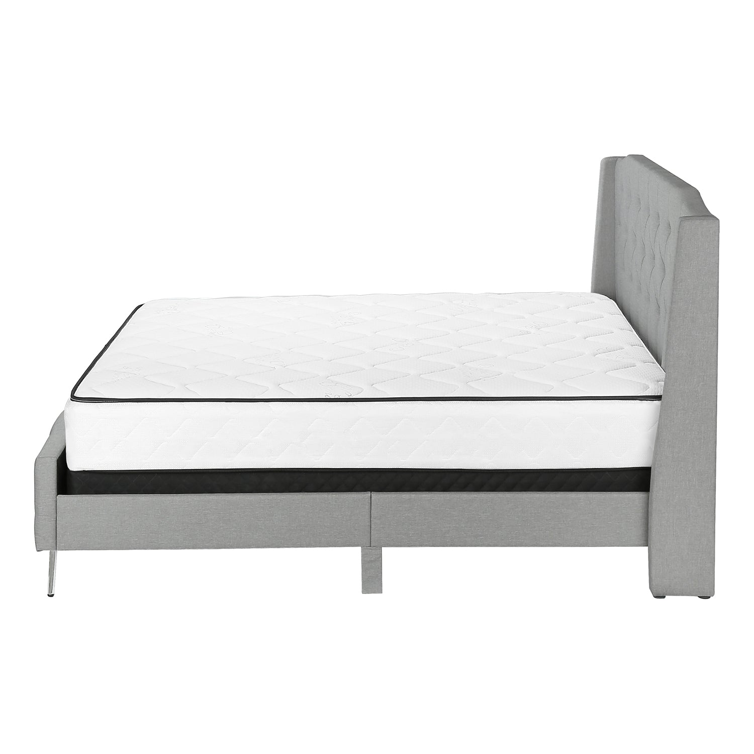 I 6045Q - Lit, Grand, Chambre À Coucher, Cadre, Rembourré, Apparence De Lin Gris, Pieds En Métal Chrome, Transitionnel - Simple Boutique
