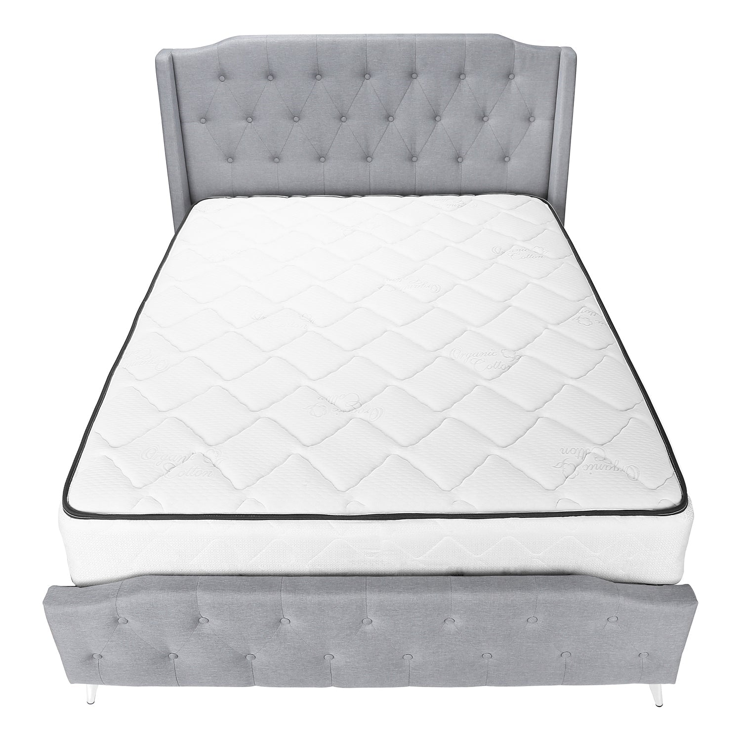 I 6045Q - Lit, Grand, Chambre À Coucher, Cadre, Rembourré, Apparence De Lin Gris, Pieds En Métal Chrome, Transitionnel - Simple Boutique