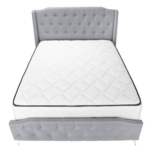 I 6045Q - Lit, Grand, Chambre À Coucher, Cadre, Rembourré, Apparence De Lin Gris, Pieds En Métal Chrome, Transitionnel - Simple Boutique