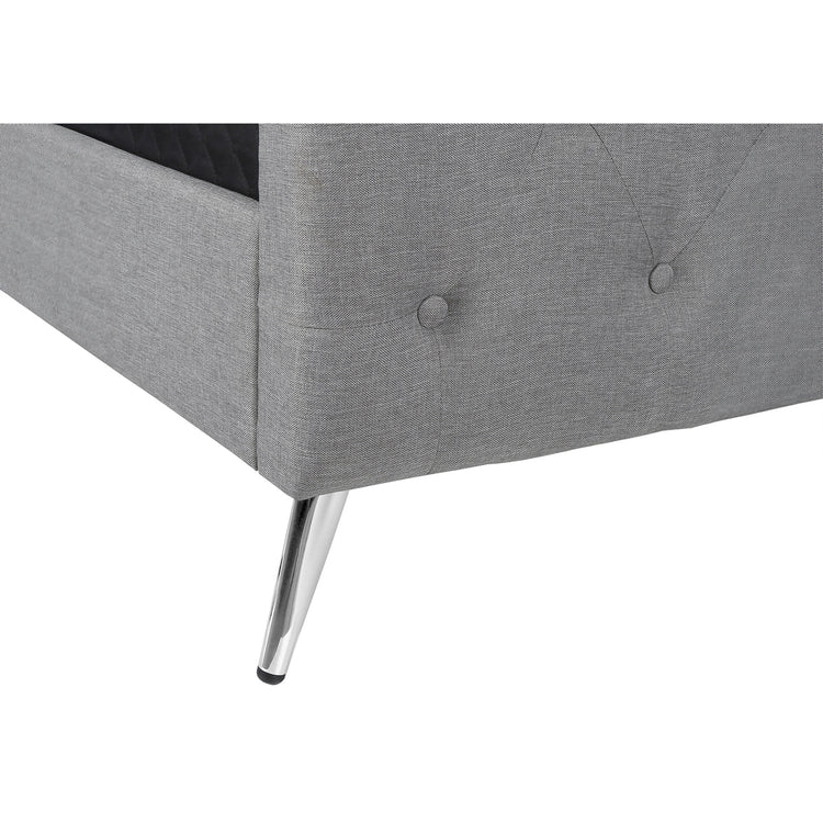 I 6045Q - Lit, Grand, Chambre À Coucher, Cadre, Rembourré, Apparence De Lin Gris, Pieds En Métal Chrome, Transitionnel - Simple Boutique