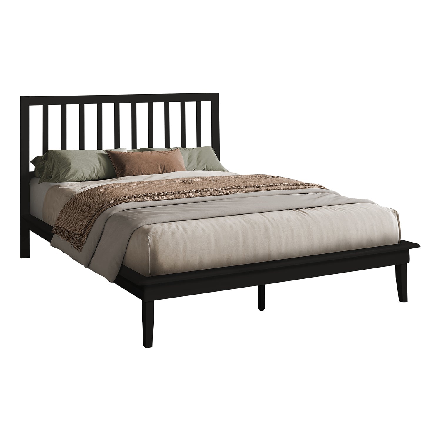 I 6060Q - Lit, Lit À Plateforme, Grand, Cadre Seulement, Chambre À Coucher, Cadre En Bois Noir, Pieds En Bois Noir, Contemporain - Simple Boutique