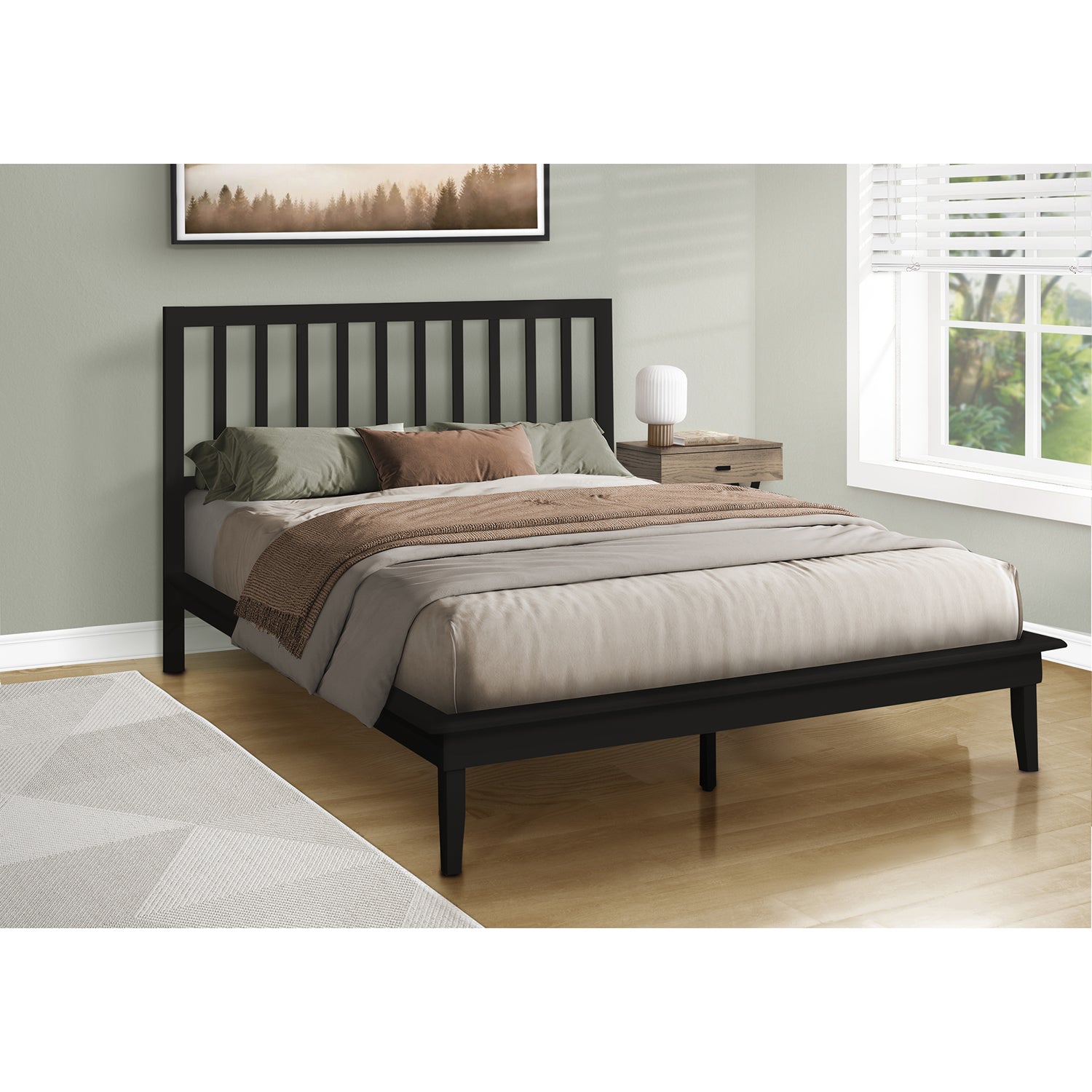 I 6060Q - Lit, Lit À Plateforme, Grand, Cadre Seulement, Chambre À Coucher, Cadre En Bois Noir, Pieds En Bois Noir, Contemporain - Simple Boutique