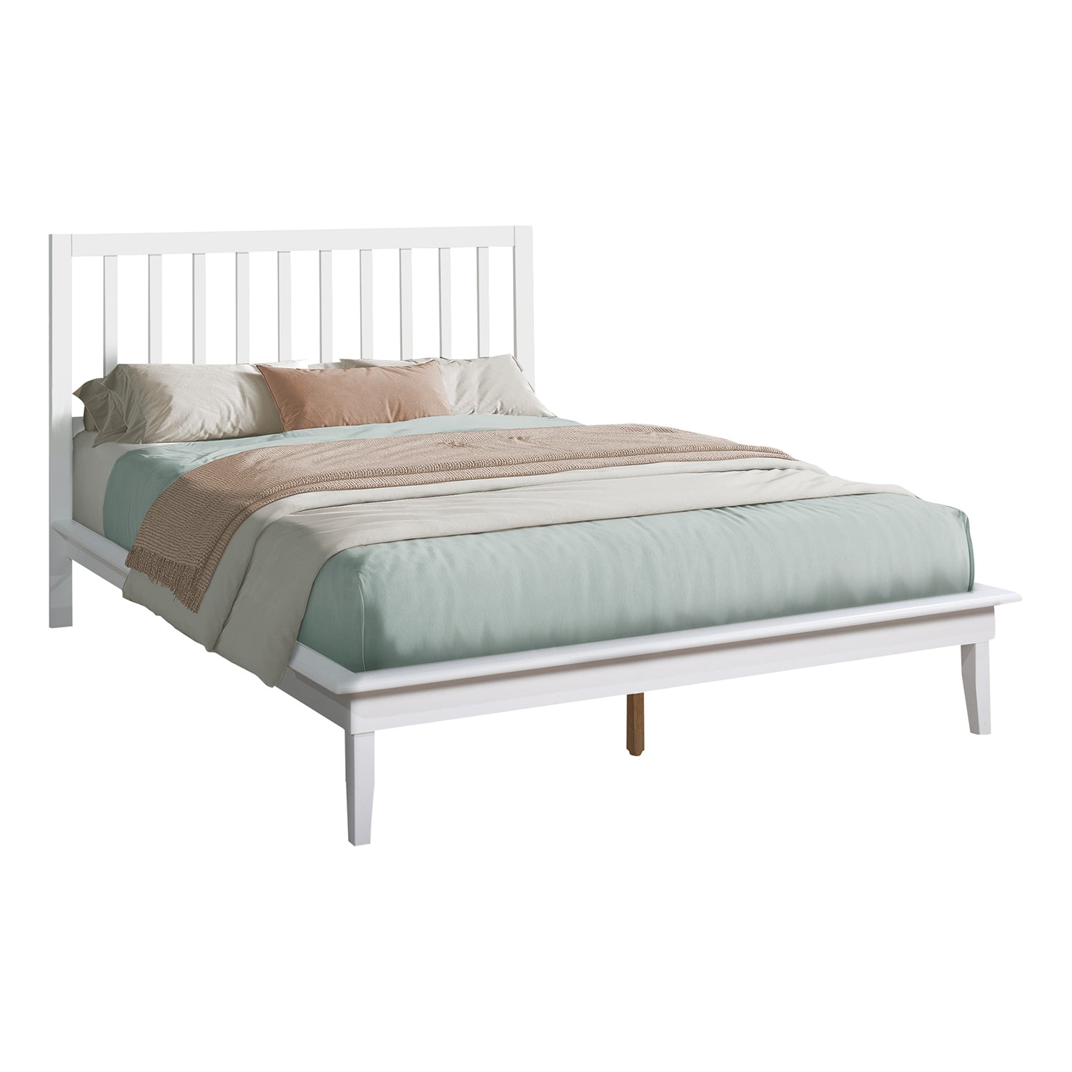 I 6061Q - Lit, Lit À Plateforme, Grand, Cadre Seulement, Chambre À Coucher, Cadre En Bois Blanc, Contemporain, Moderne - Simple Boutique