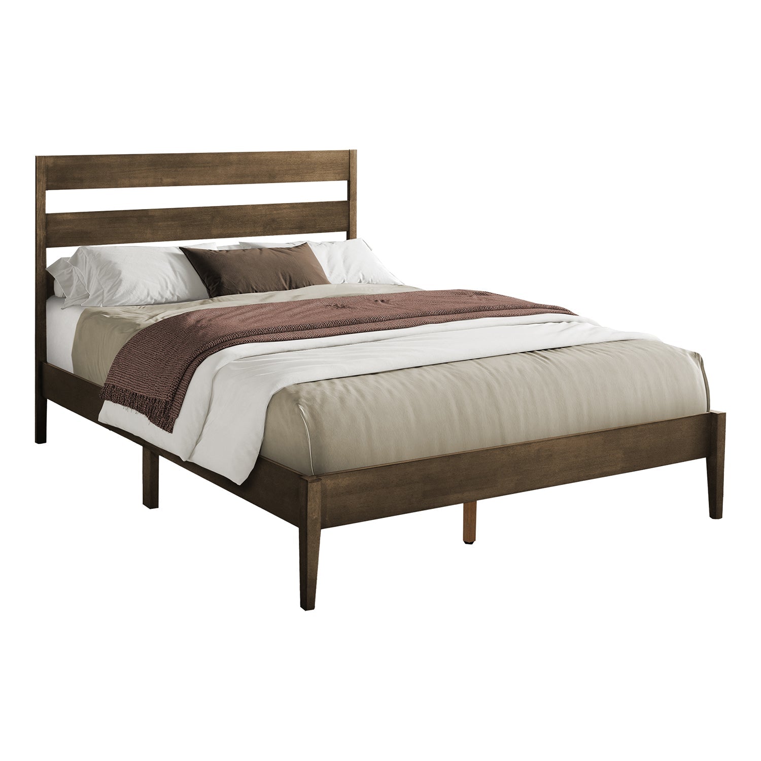 I 6066Q - Lit, Grand, Cadre Seulement, Lit À Plateforme, Chambre À Coucher, Pieds En Bois Massif De Noyer, Contemporain, Moderne - Simple Boutique