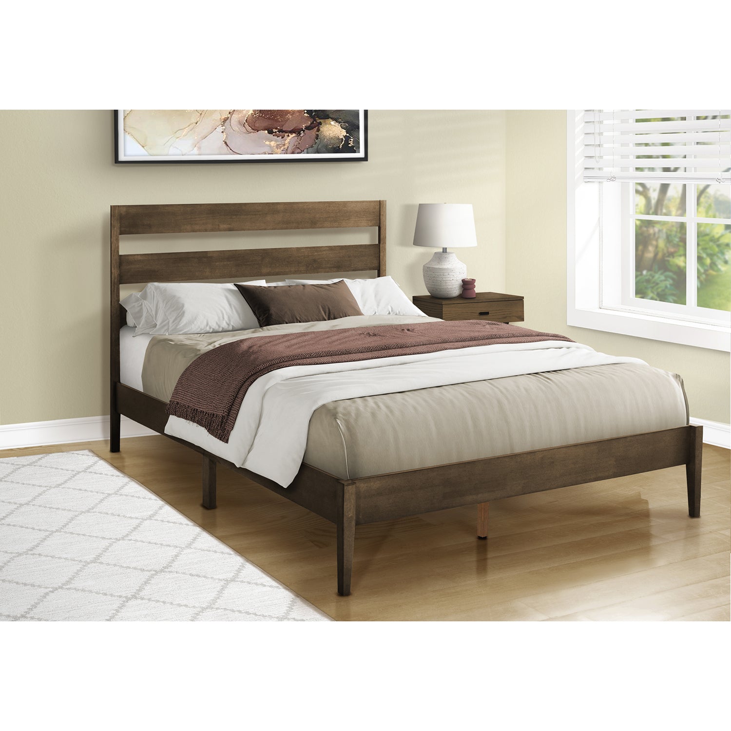 I 6066Q - Lit, Grand, Cadre Seulement, Lit À Plateforme, Chambre À Coucher, Pieds En Bois Massif De Noyer, Contemporain, Moderne - Simple Boutique