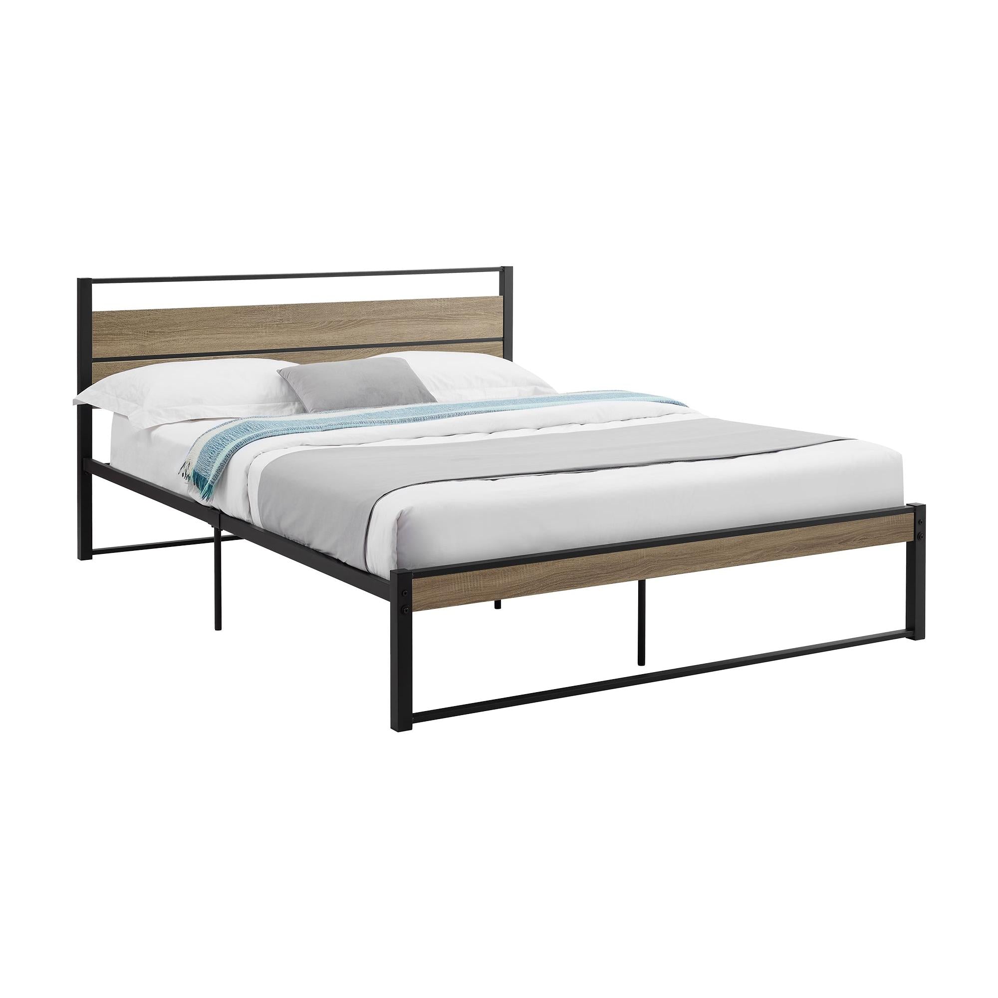 I 6070Q - Lit, Chambre À Coucher, Cadre Seulement, Lit À Plateforme, Grand, Stratifié Taupe Foncé, Métal Noir, Contemporain, Moderne - Simple Boutique