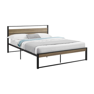 I 6070Q - Lit, Chambre À Coucher, Cadre Seulement, Lit À Plateforme, Grand, Stratifié Taupe Foncé, Métal Noir, Contemporain, Moderne - Simple Boutique