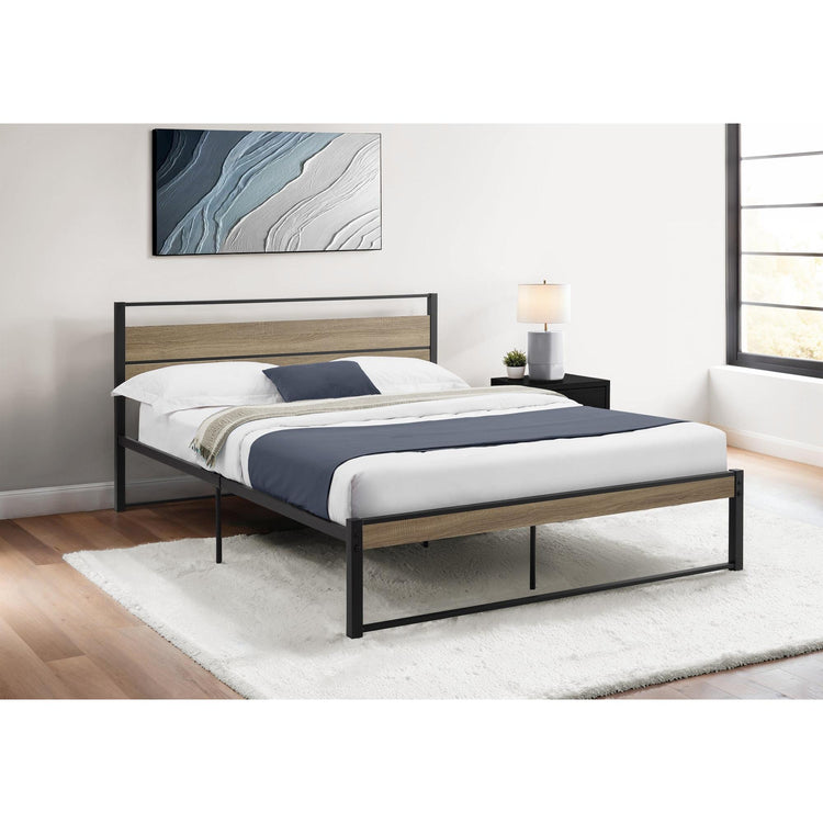I 6070Q - Lit, Chambre À Coucher, Cadre Seulement, Lit À Plateforme, Grand, Stratifié Taupe Foncé, Métal Noir, Contemporain, Moderne - Simple Boutique