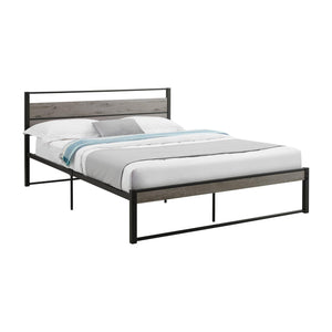 I 6071Q - Lit, Chambre À Coucher, Cadre Seulement, Lit À Plateforme, Grand, Stratifié Gris, Métal Noir, Contemporain, Moderne - Simple Boutique