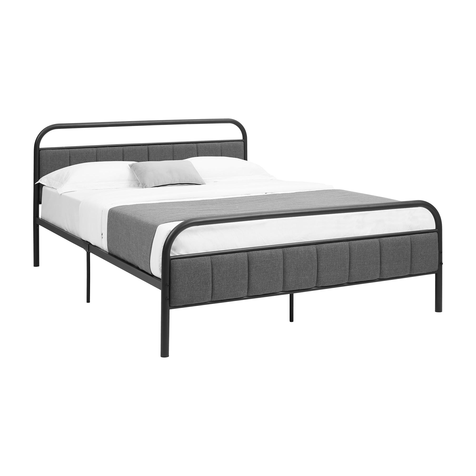 I 6075Q - Lit, Grand, Rembourré, Chambre À Coucher, Lit À Plateforme, Cadre Seulement, Aspect Linge Gris, Métal Noir, Contemporain, Moderne - Simple Boutique