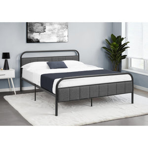 I 6075Q - Lit, Grand, Rembourré, Chambre À Coucher, Lit À Plateforme, Cadre Seulement, Aspect Linge Gris, Métal Noir, Contemporain, Moderne - Simple Boutique