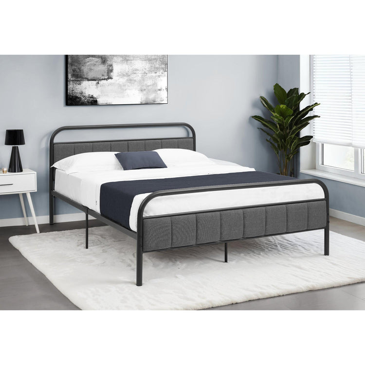 I 6075Q - Lit, Grand, Rembourré, Chambre À Coucher, Lit À Plateforme, Cadre Seulement, Aspect Linge Gris, Métal Noir, Contemporain, Moderne - Simple Boutique