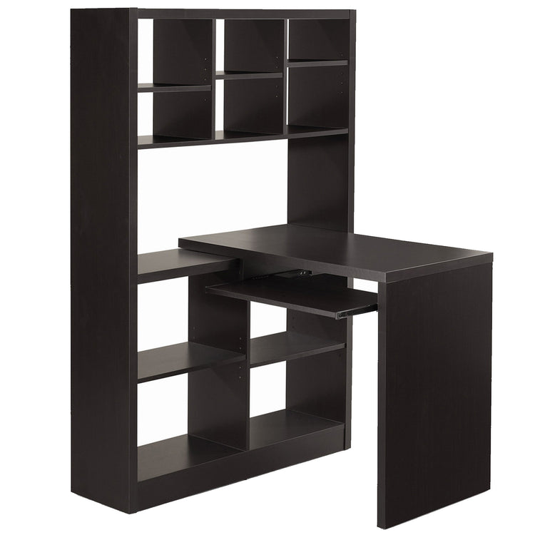 I 7021 Bureau, Bureau À Domicile, Étagère, Coin, Étagères De Rangement, Configuration Gauche, Droite, Forme De L, Travail, Ordinateur Portable, Stratifié, Brun, Contemporain, Moderne - Simple Boutique