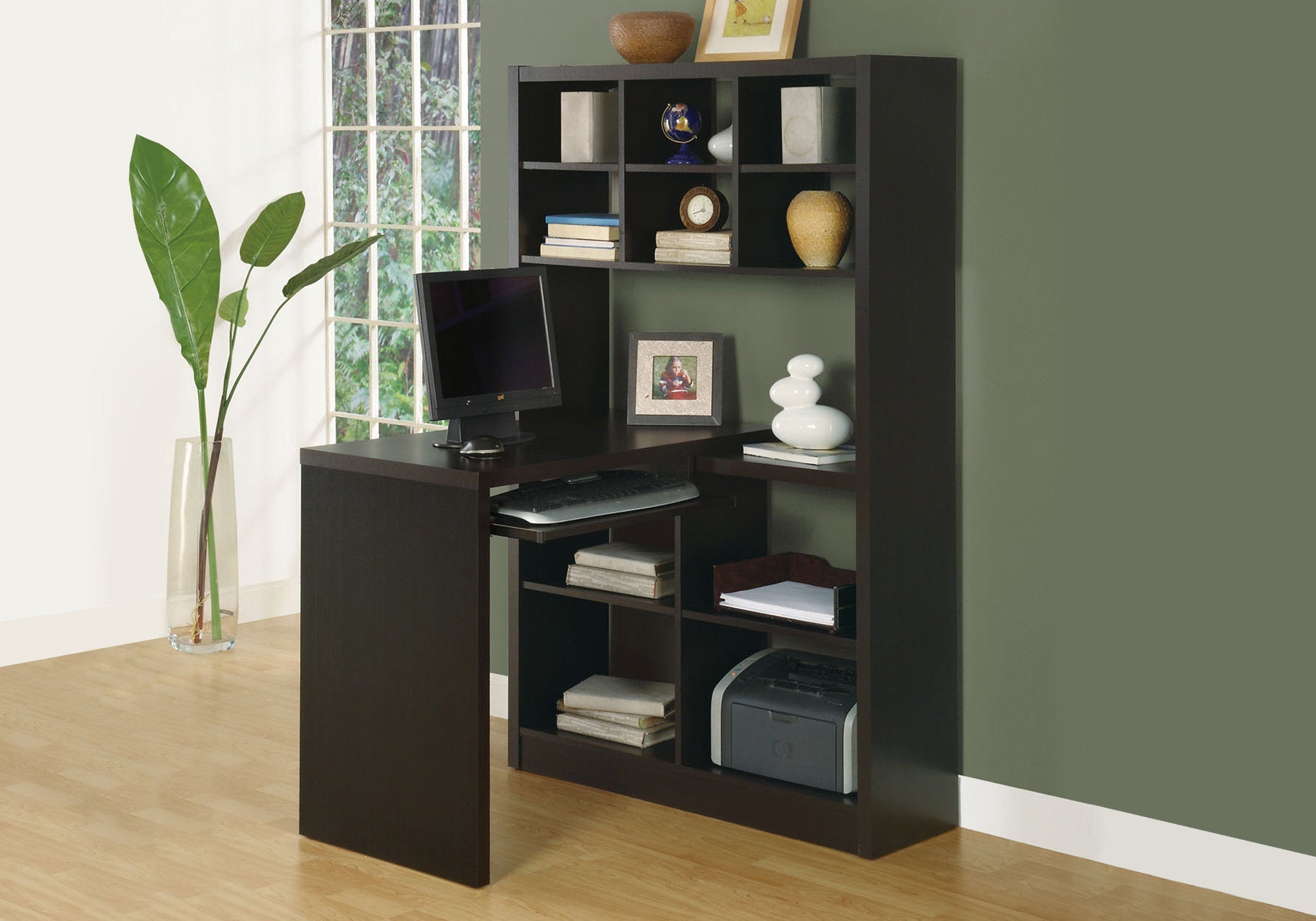 I 7021 Bureau, Bureau À Domicile, Étagère, Coin, Étagères De Rangement, Configuration Gauche, Droite, Forme De L, Travail, Ordinateur Portable, Stratifié, Brun, Contemporain, Moderne - Simple Boutique