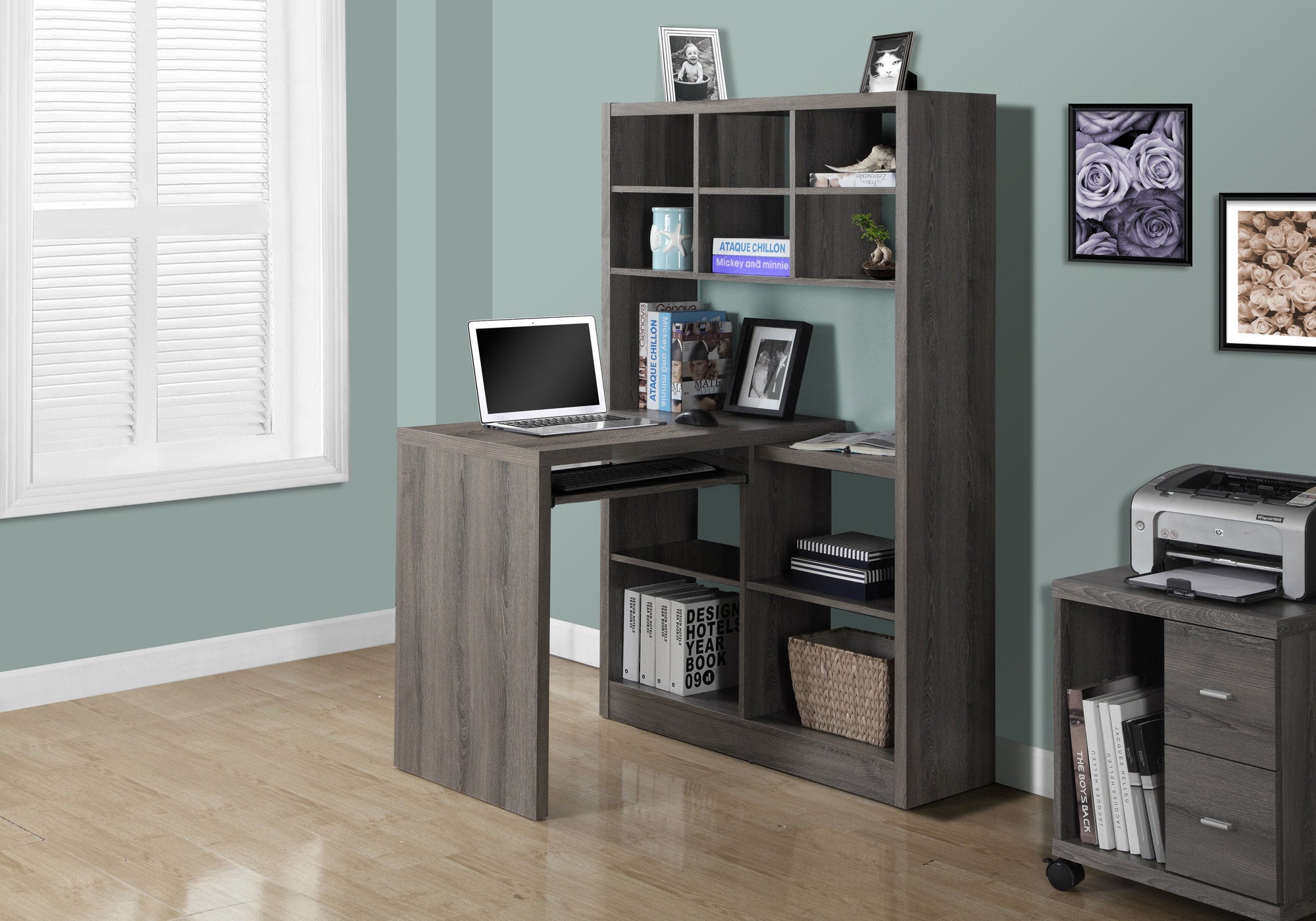 I 7041 Bureau, Bureau À Domicile, Étagère, Coin, Étagères De Rangement, Configuration Gauche, Droite, Forme De L, Travail, Ordinateur Portable, Stratifié, Brun, Contemporain, Moderne - Simple Boutique