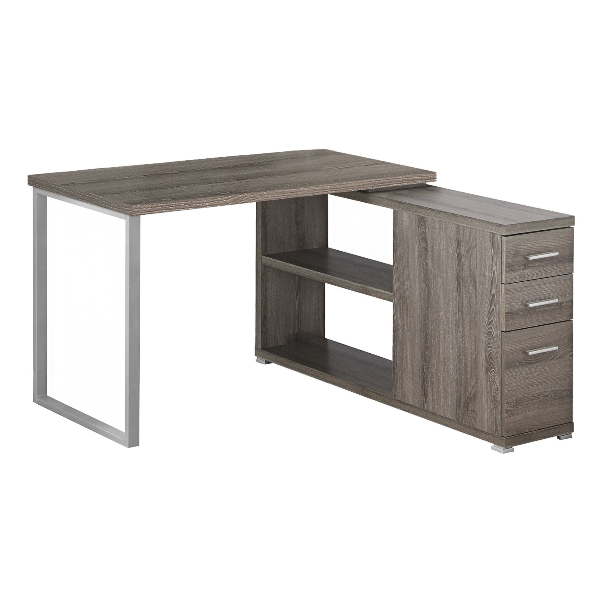 I 7134 Bureau, Bureau À Domicile, Coin, Configuration Gauche, Droite, Tiroirs De Rangement, Forme De L, Travail, Ordinateur Portable, Métal, Stratifié, Brun, Gris, Contemporain, Moderne - Simple Boutique