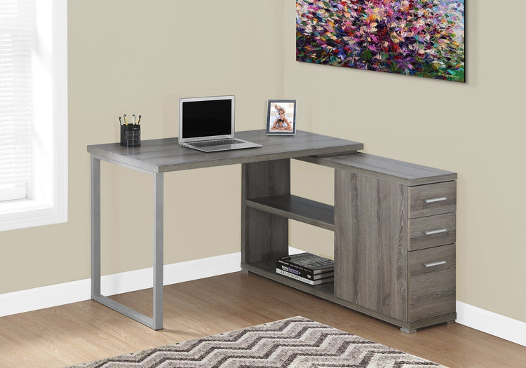 I 7134 Bureau, Bureau À Domicile, Coin, Configuration Gauche, Droite, Tiroirs De Rangement, Forme De L, Travail, Ordinateur Portable, Métal, Stratifié, Brun, Gris, Contemporain, Moderne - Simple Boutique