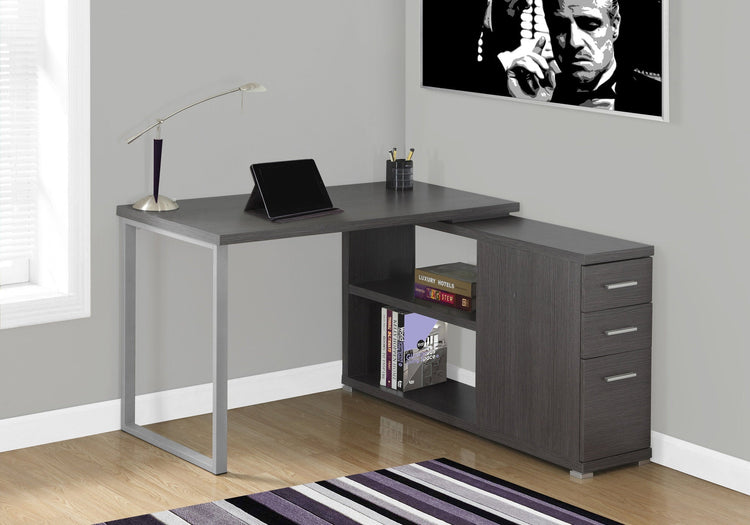 I 7135 Bureau, Bureau À Domicile, Coin, Configuration Gauche, Droite, Tiroirs De Rangement, Forme De L, Travail, Ordinateur Portable, Métal, Stratifié, Gris, Contemporain, Moderne - Simple Boutique