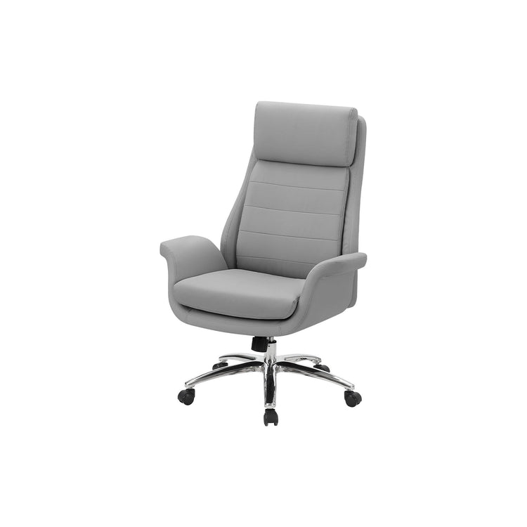 I 7251 - Chaise De Bureau, Hauteur Réglable, Accoudoir, Ergonomique, Pivotant, Bureau Informatique, Travail, Aspect Cuir Gris, Métal Chromé, Contemporain, Moderne - Simple Boutique