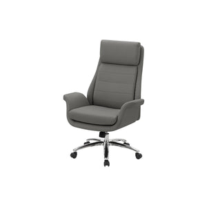 I 7252 - Chaise De Bureau, Hauteur Réglable, Accoudoir, Ergonomique, Pivotant, Bureau Informatique, Travail, Aspect Cuir Gris Foncé, Métal Chromé, Contemporain, Moderne - Simple Boutique