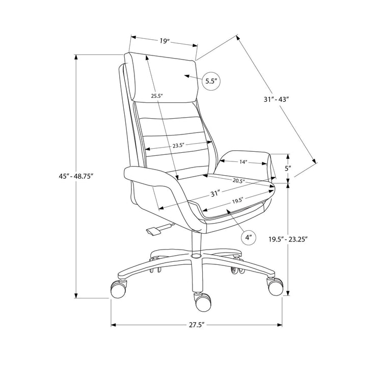 I 7252 - Chaise De Bureau, Hauteur Réglable, Accoudoir, Ergonomique, Pivotant, Bureau Informatique, Travail, Aspect Cuir Gris Foncé, Métal Chromé, Contemporain, Moderne - Simple Boutique