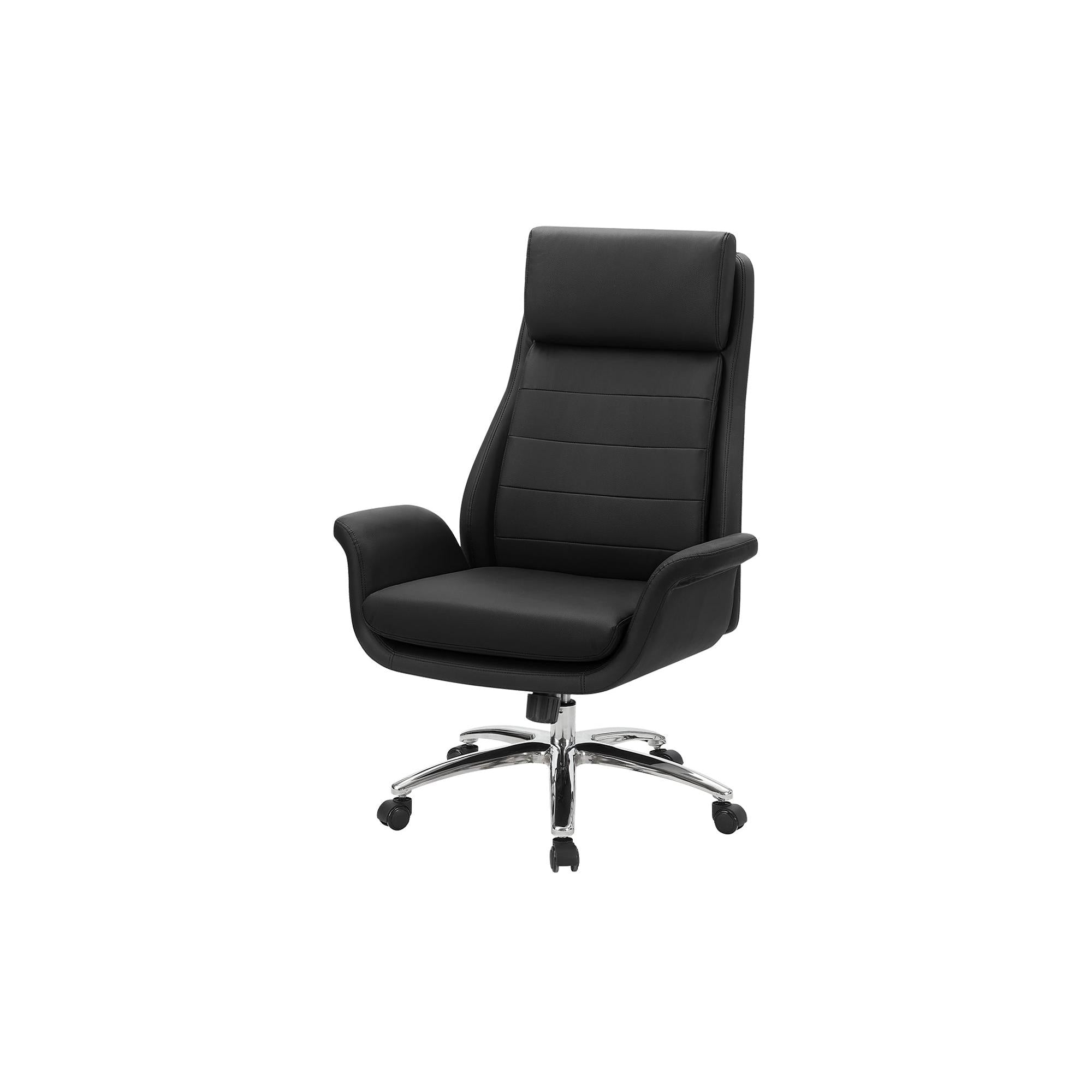 I 7253 - Chaise De Bureau, Hauteur Réglable, Accoudoir, Ergonomique, Pivotant, Bureau Informatique, Travail, Aspect Cuir Noir, Métal Chromé, Contemporain, Moderne - Simple Boutique