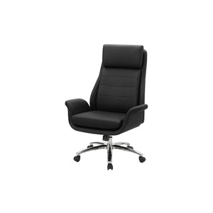 I 7253 - Chaise De Bureau, Hauteur Réglable, Accoudoir, Ergonomique, Pivotant, Bureau Informatique, Travail, Aspect Cuir Noir, Métal Chromé, Contemporain, Moderne - Simple Boutique