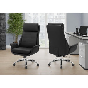 I 7253 - Chaise De Bureau, Hauteur Réglable, Accoudoir, Ergonomique, Pivotant, Bureau Informatique, Travail, Aspect Cuir Noir, Métal Chromé, Contemporain, Moderne - Simple Boutique