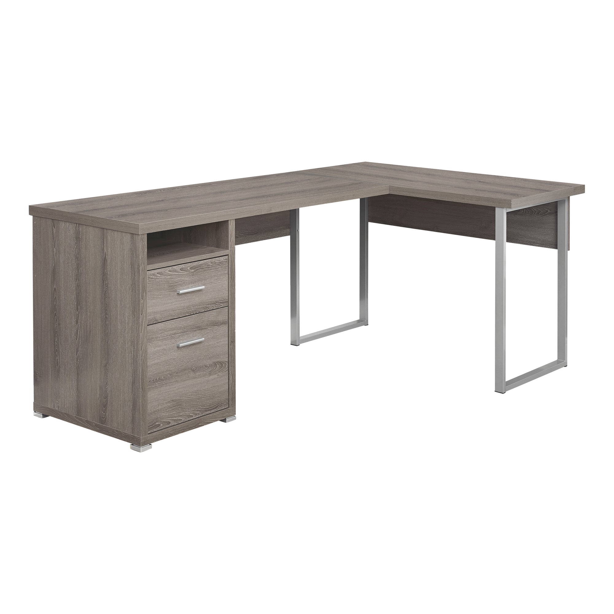 I 7255 Bureau, Bureau À Domicile, Coin, Configuration Gauche, Droite, Tiroirs De Rangement, 80"l, Forme De L, Travail, Ordinateur Portable, Métal, Stratifié, Brun, Gris, Contemporain, Moderne - Simple Boutique