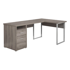I 7255 Bureau, Bureau À Domicile, Coin, Configuration Gauche, Droite, Tiroirs De Rangement, 80"l, Forme De L, Travail, Ordinateur Portable, Métal, Stratifié, Brun, Gris, Contemporain, Moderne - Simple Boutique