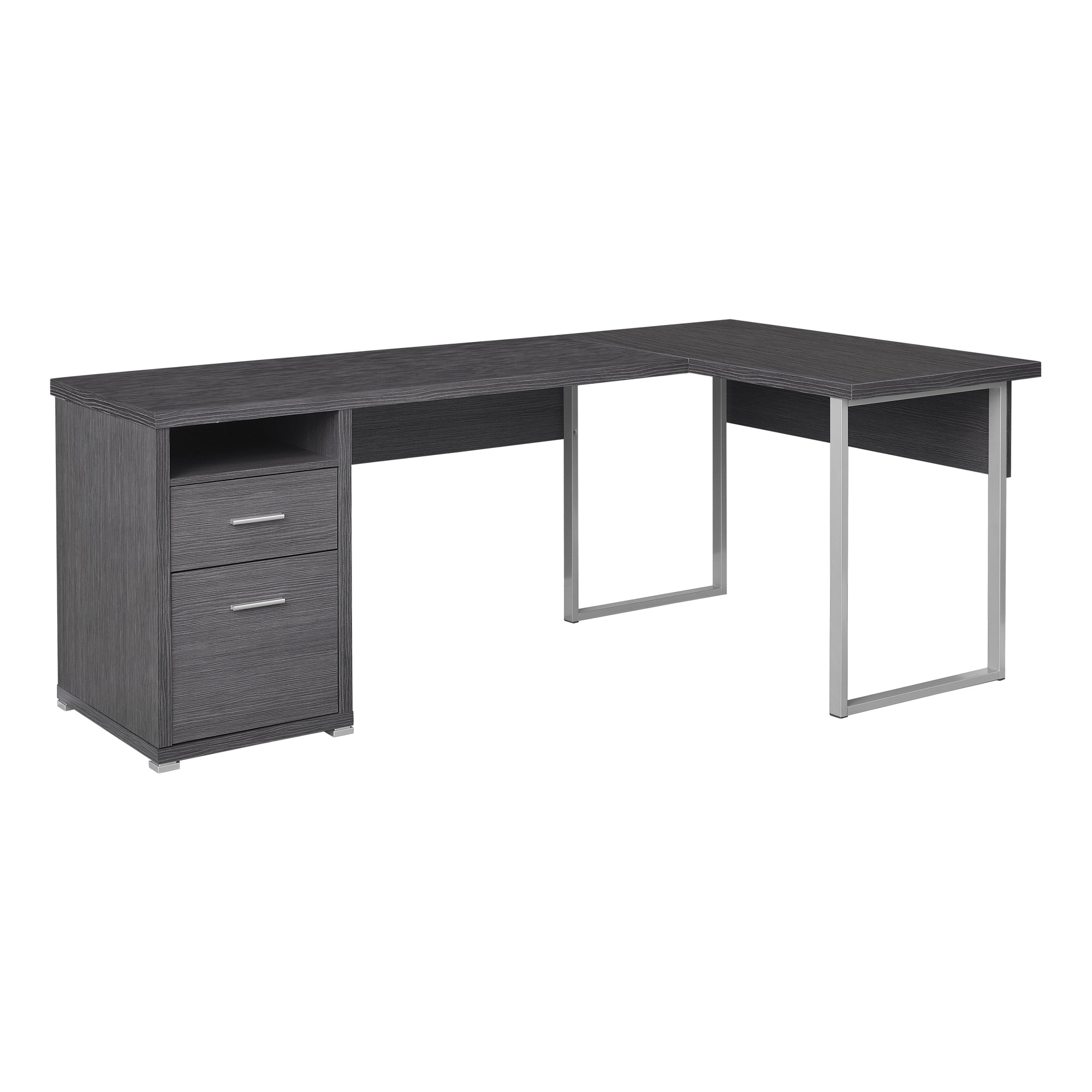 I 7257 Bureau, Bureau À Domicile, Coin, Configuration Gauche, Droite, Tiroirs De Rangement, 80"l, Forme De L, Travail, Ordinateur Portable, Métal, Stratifié, Gris, Contemporain, Moderne - Simple Boutique