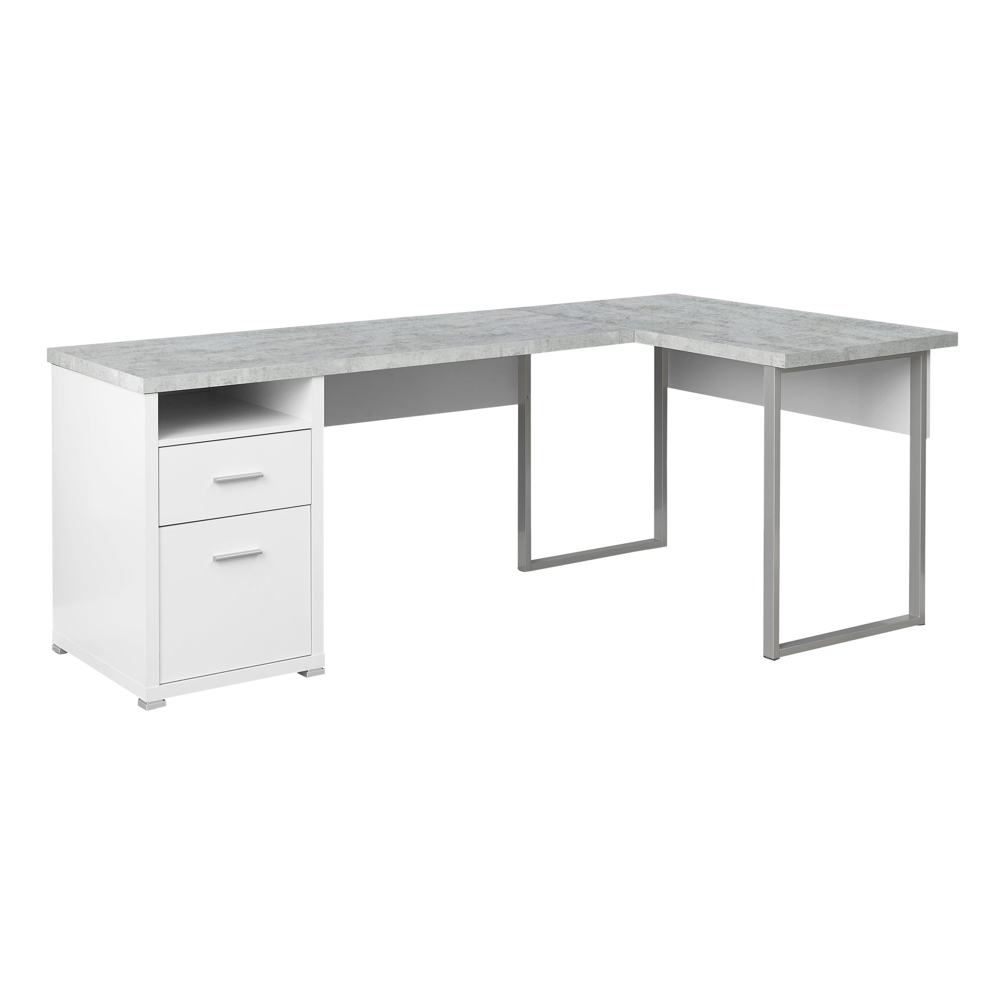 I 7258 Bureau, Bureau À Domicile, Coin, Configuration Gauche, Droite, Tiroirs De Rangement, 80"l, Forme De L, Travail, Ordinateur Portable, Métal, Stratifié, Gris, Contemporain, Moderne - Simple Boutique