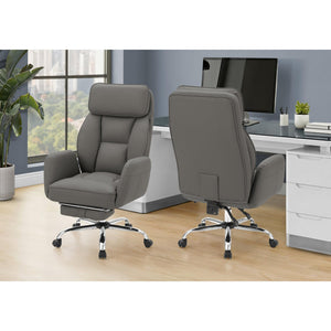 I 7274 - Chaise De Bureau, Hauteur Réglable, Accoudoir, Ergonomique, Pivotant, Bureau Informatique, Travail, Aspect Cuir Gris Foncé, Métal Chromé, Contemporain, Moderne - Simple Boutique