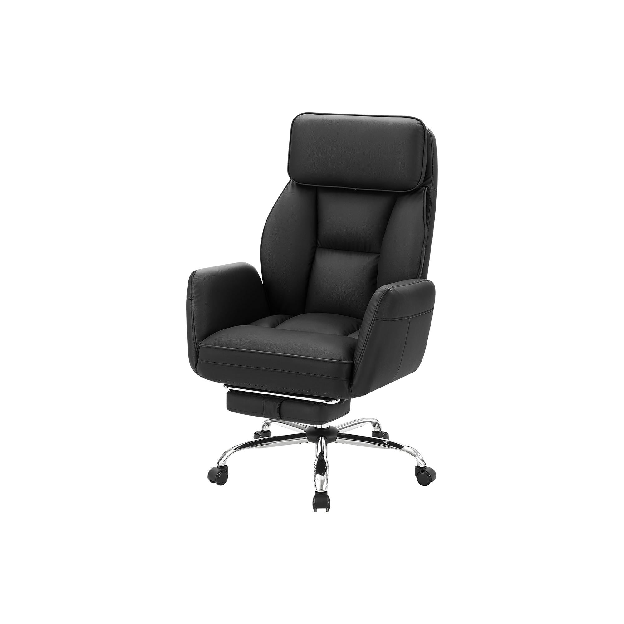 I 7275 - Chaise De Bureau, Hauteur Réglable, Accoudoir, Ergonomique, Pivotant, Bureau Informatique, Travail, Aspect Cuir Noir, Métal Chromé, Contemporain, Moderne - Simple Boutique