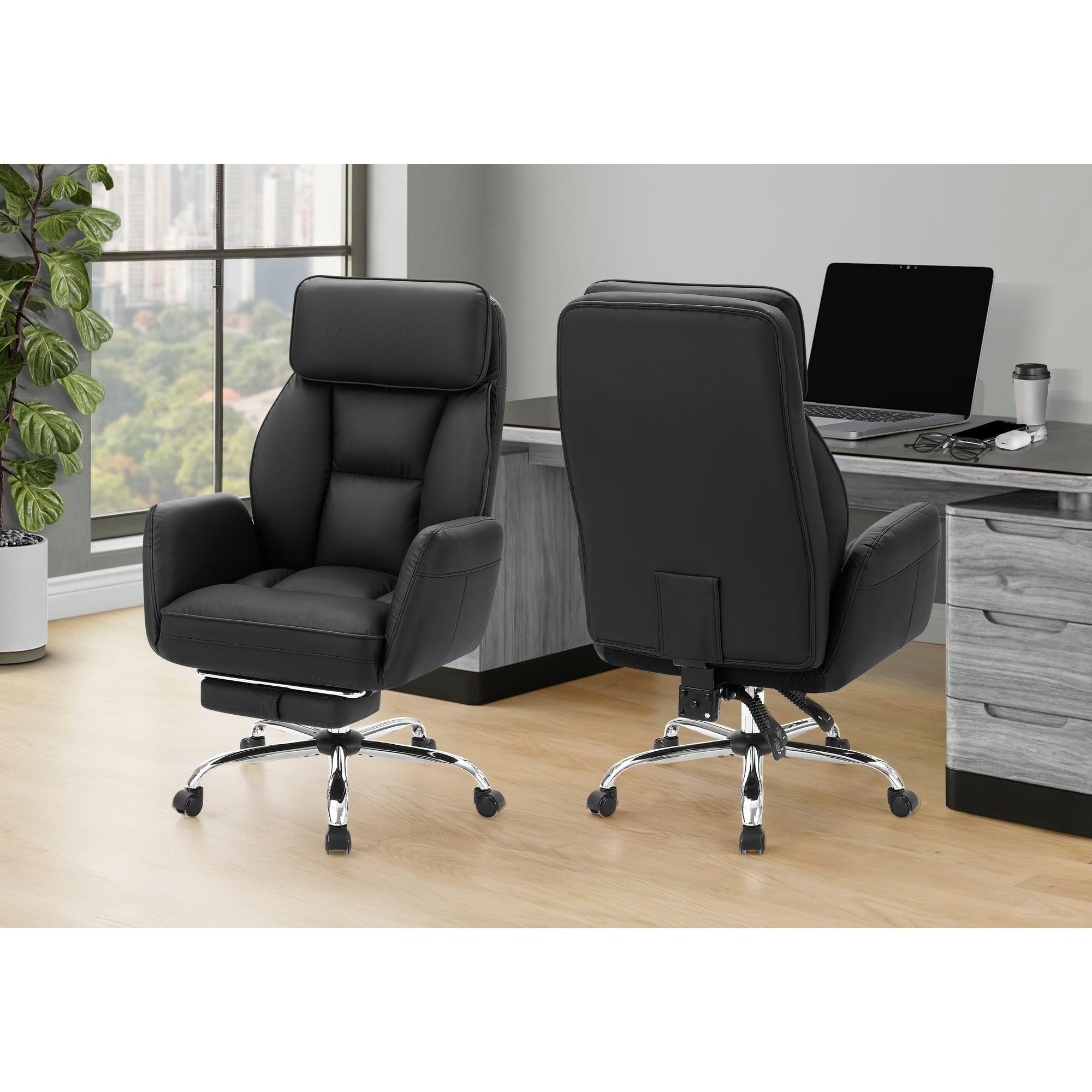 I 7275 - Chaise De Bureau, Hauteur Réglable, Accoudoir, Ergonomique, Pivotant, Bureau Informatique, Travail, Aspect Cuir Noir, Métal Chromé, Contemporain, Moderne - Simple Boutique