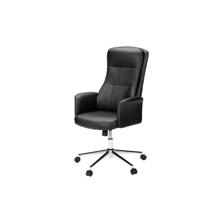 I 7323 - Chaise De Bureau, Pivotant, Hauteur Réglable, Accoudoir, Ergonomique, Travail, Aspect Cuir Noir, Métal Chromé, Contemporain, Moderne - Simple Boutique