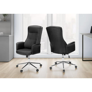 I 7323 - Chaise De Bureau, Pivotant, Hauteur Réglable, Accoudoir, Ergonomique, Travail, Aspect Cuir Noir, Métal Chromé, Contemporain, Moderne - Simple Boutique